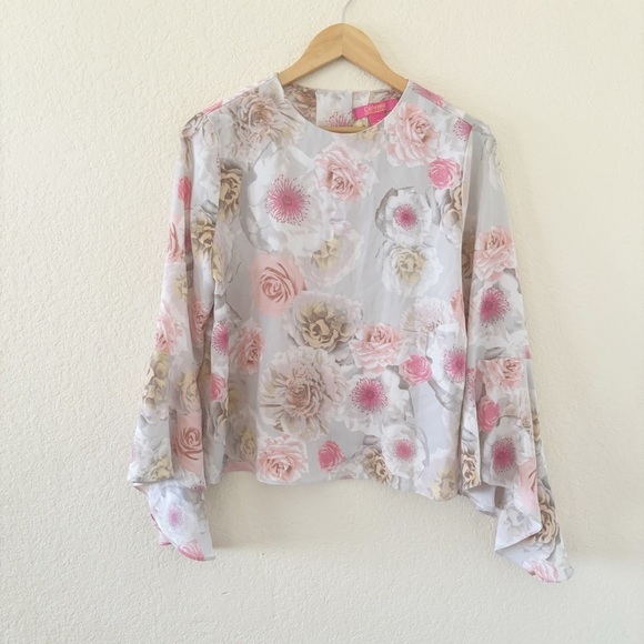 Catherine Malandrino Button Down Back Bell Sleeve Floral Print Blouse Size M - Picture 5 of 9